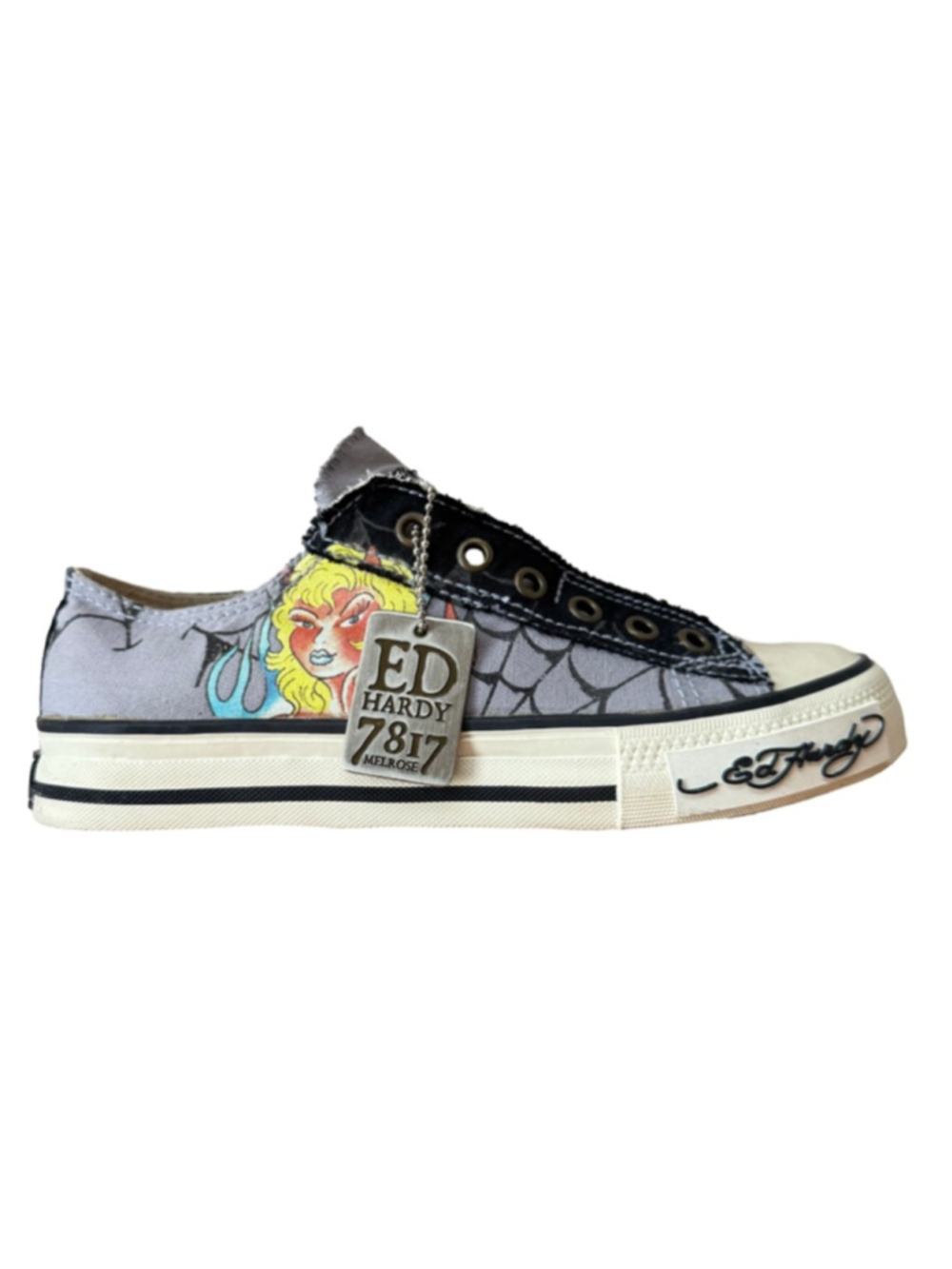 NWT Ed Hardy VTG Gry Black Devil Spider Sneaker US size 6 UK 3.5 EU 37 Original
